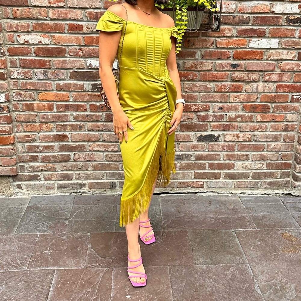 Prettylittlething Satin Bardot Midi Dress